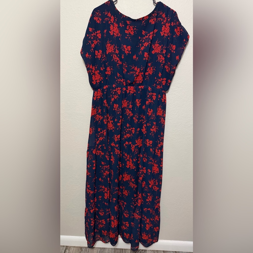 NEW Torrid Dark Blue Dress with Red Floral Print - Picture 6 of 7